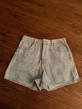 Bershka High Waist Light Blue Denim Shorts